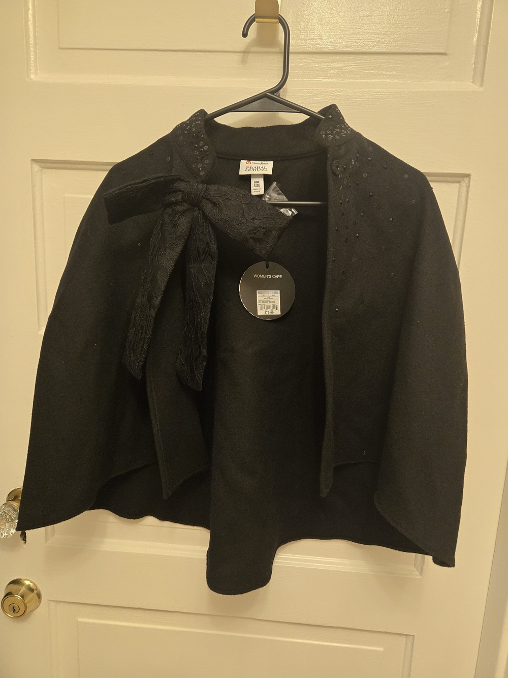 Black Women's Cape Sweater with Bow